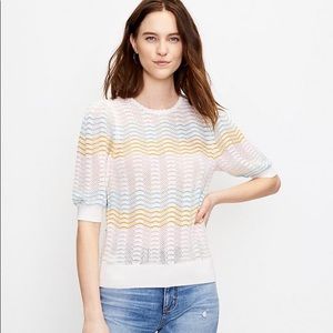 Loft pastel striped pointelle puff sleeve blouse